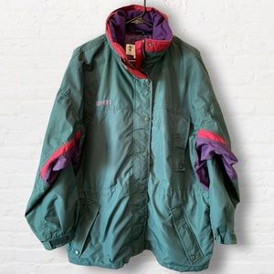 Columbia Vintage Long's Peak Ski Jacket Coat Green Red Purple Men's Size L / XL